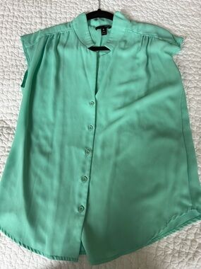 Aqua Mint Green Button-Front Blouse